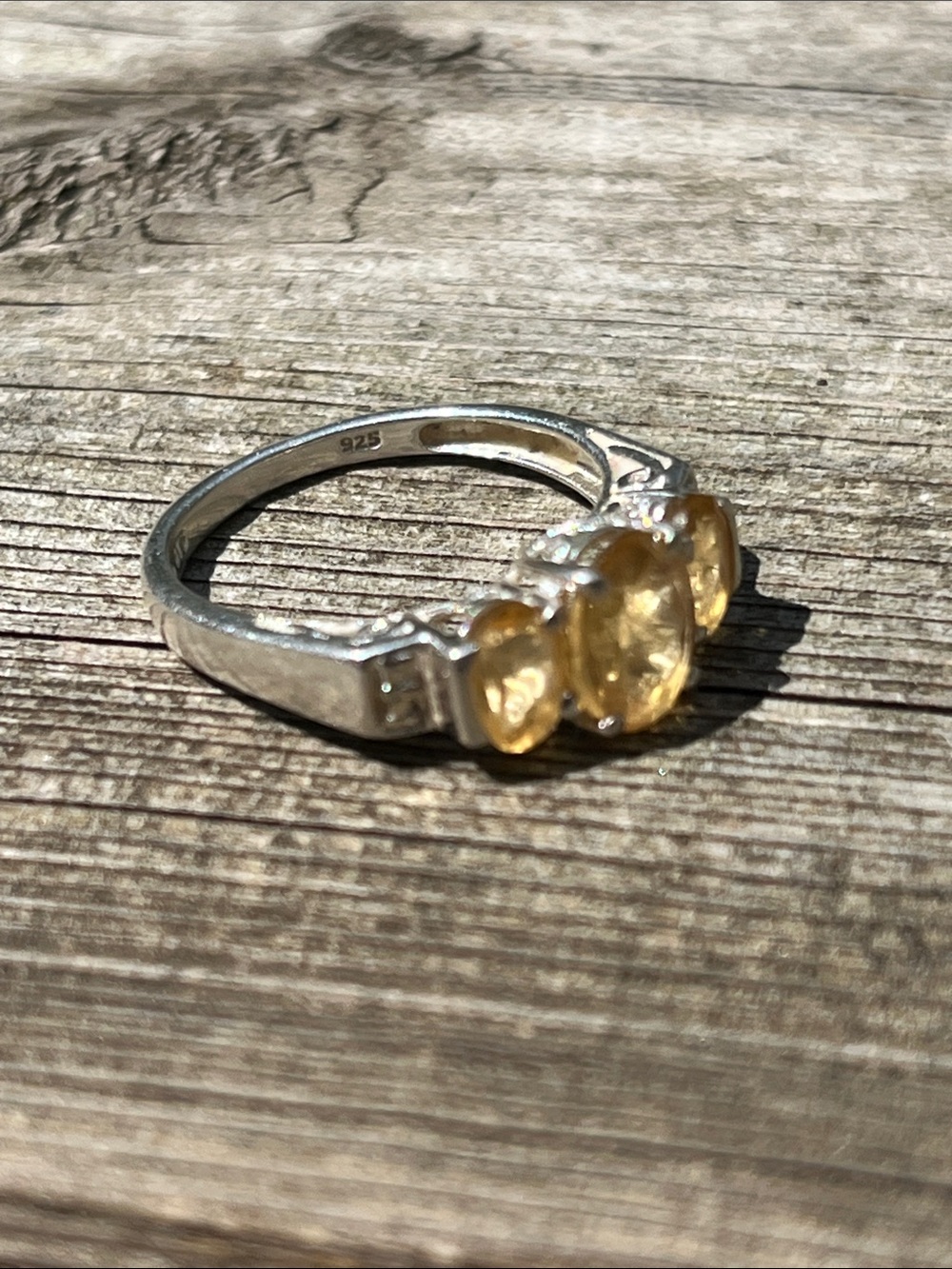 Sterling Silver (925) Yellow Citrine Three-Stone Ring - Picture 5 of 7